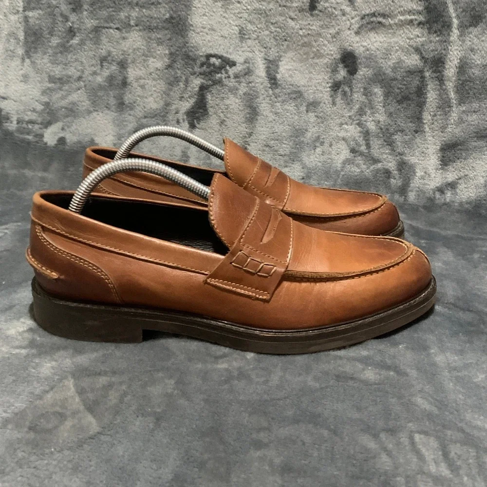 Mitchumm Mens Tan Leather Penny Loafers Made in Italy Size 42 Slip On Shoes